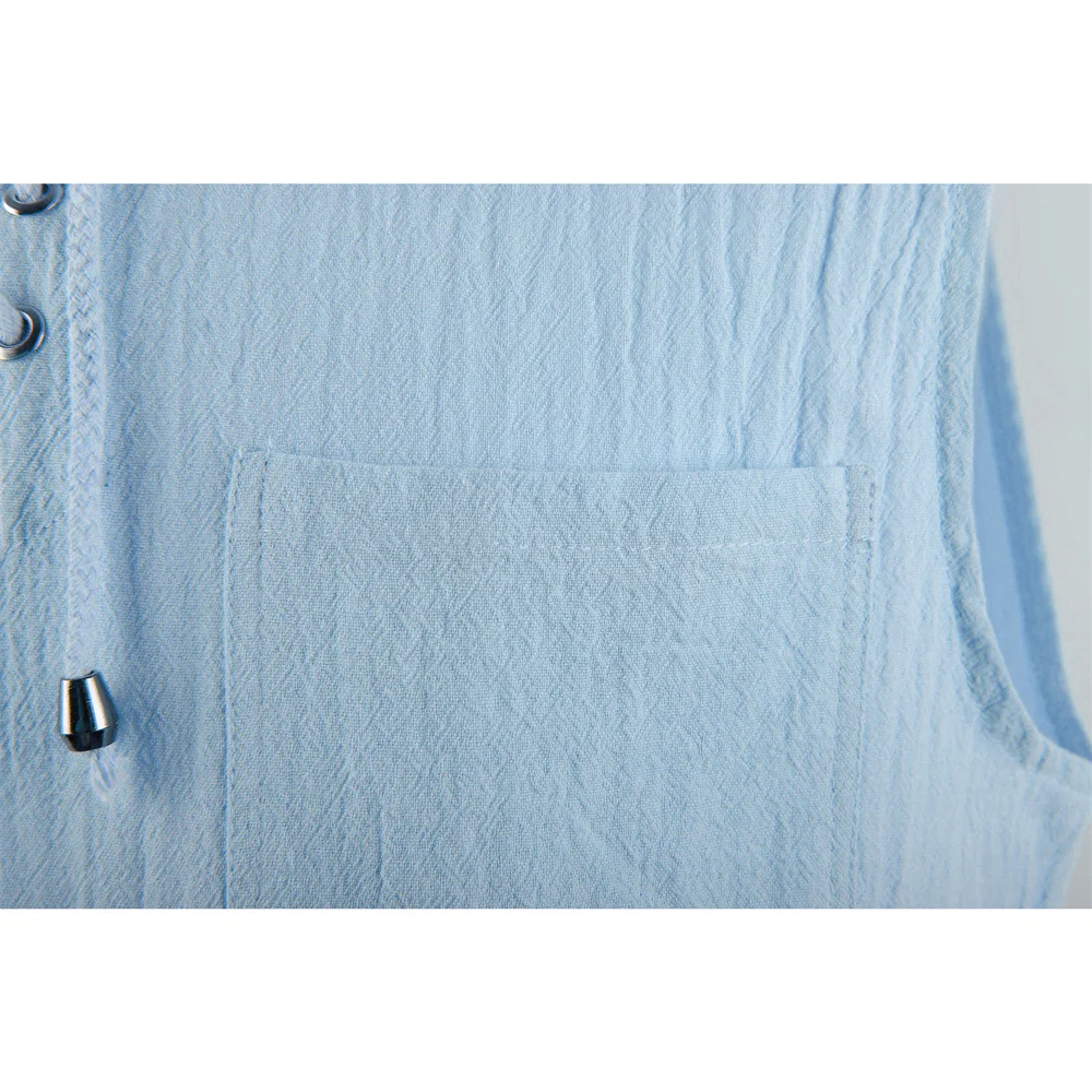 Men's Tank Tops Cotton Linen Breathable Lightweight Solid Color Drawstring Design V-neck Cool Feeling Vacation Style Male Tops