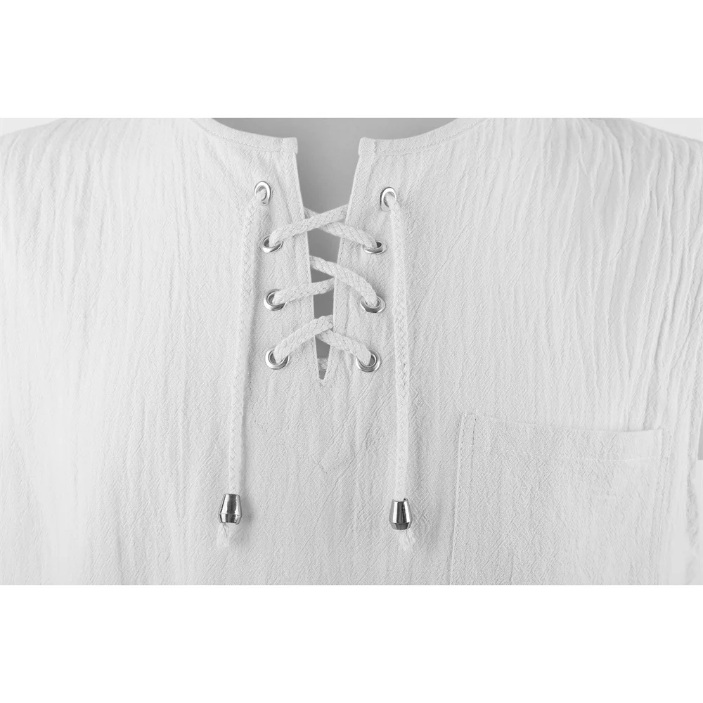 Men's Tank Tops Cotton Linen Breathable Lightweight Solid Color Drawstring Design V-neck Cool Feeling Vacation Style Male Tops