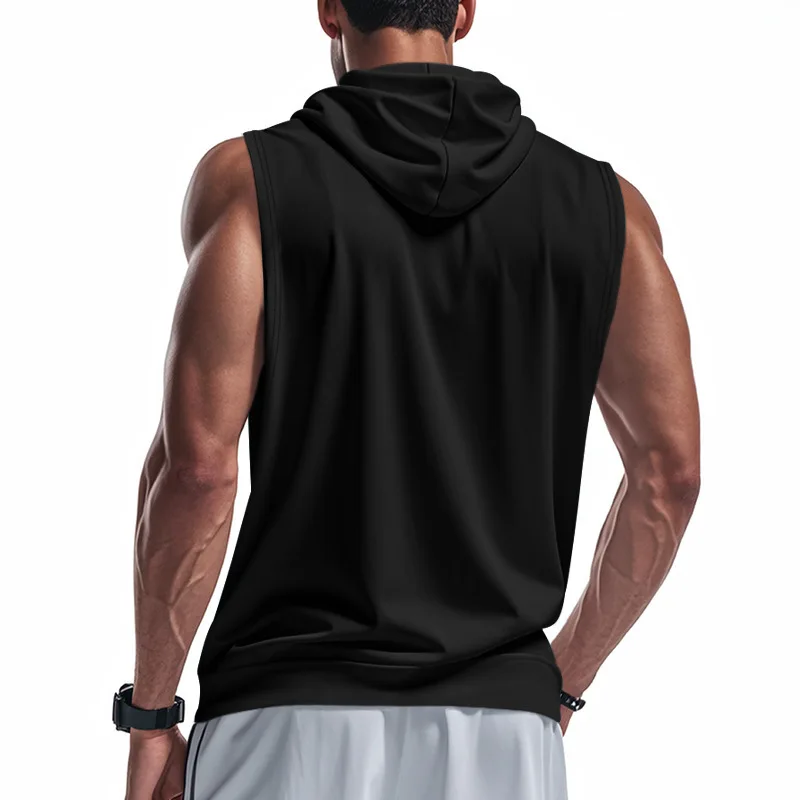 2025 Summer New style Men's Sports casual tank top Training Zipper Hooded Open Collar Sleeveless Loose Breathable Vest men Tops