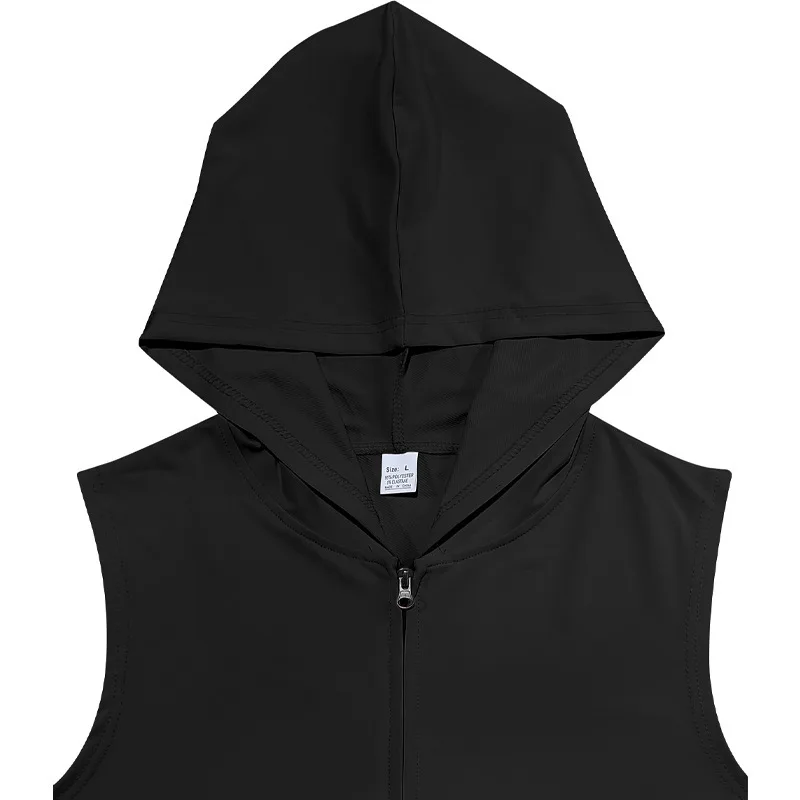 2025 Summer New style Men's Sports casual tank top Training Zipper Hooded Open Collar Sleeveless Loose Breathable Vest men Tops