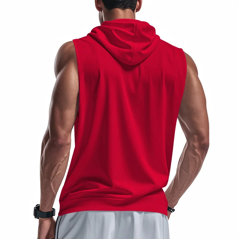 2025 Summer New style Men's Sports casual tank top Training Zipper Hooded Open Collar Sleeveless Loose Breathable Vest men Tops