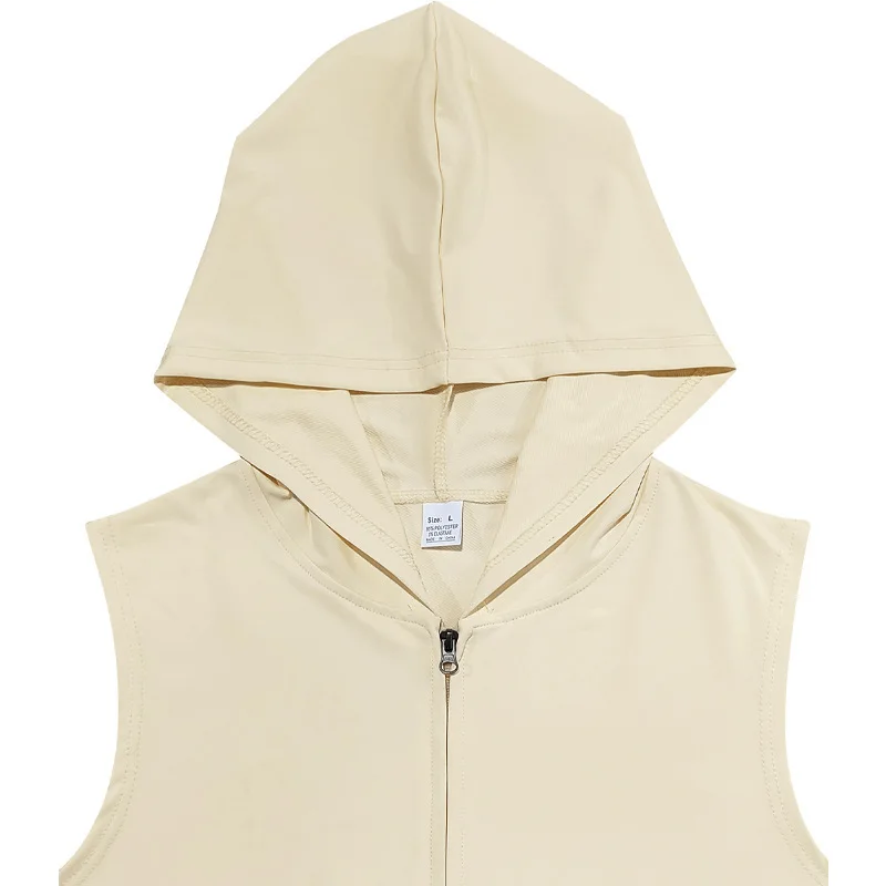 2025 Summer New style Men's Sports casual tank top Training Zipper Hooded Open Collar Sleeveless Loose Breathable Vest men Tops