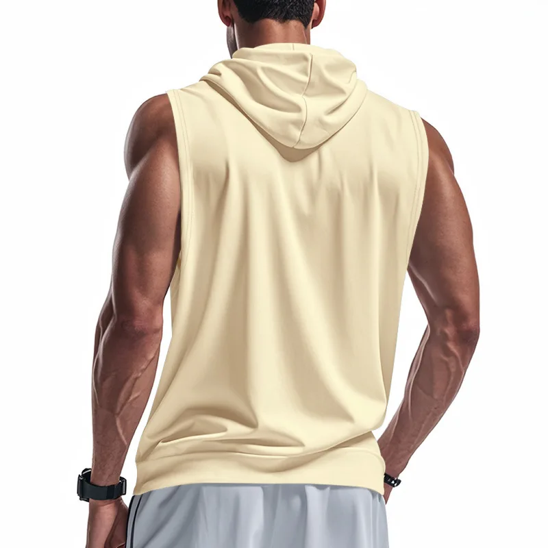 2025 Summer New style Men's Sports casual tank top Training Zipper Hooded Open Collar Sleeveless Loose Breathable Vest men Tops