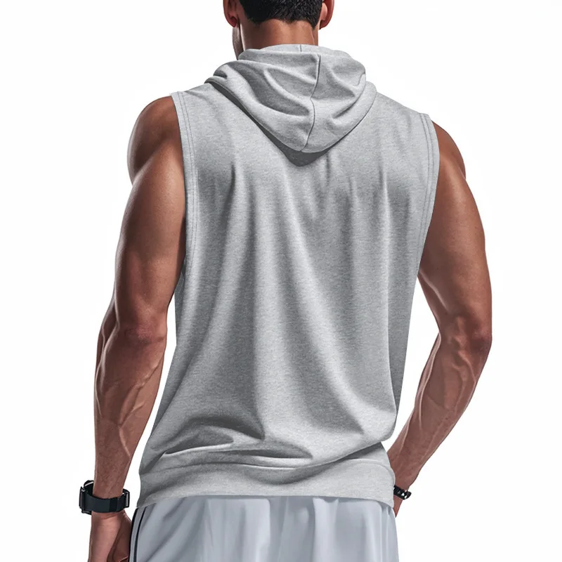 2025 Summer New style Men's Sports casual tank top Training Zipper Hooded Open Collar Sleeveless Loose Breathable Vest men Tops