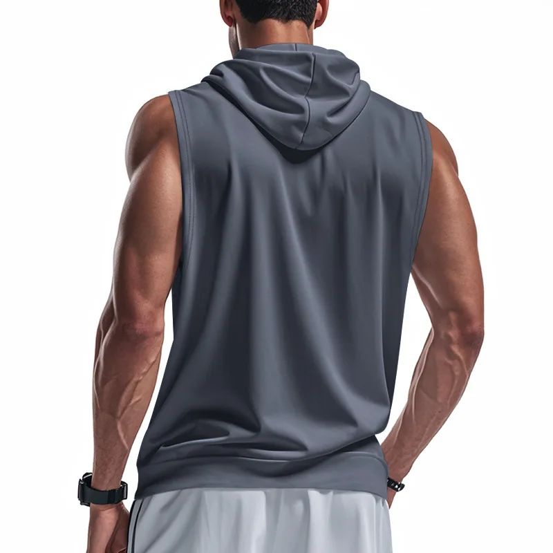 2025 Summer New style Men's Sports casual tank top Training Zipper Hooded Open Collar Sleeveless Loose Breathable Vest men Tops