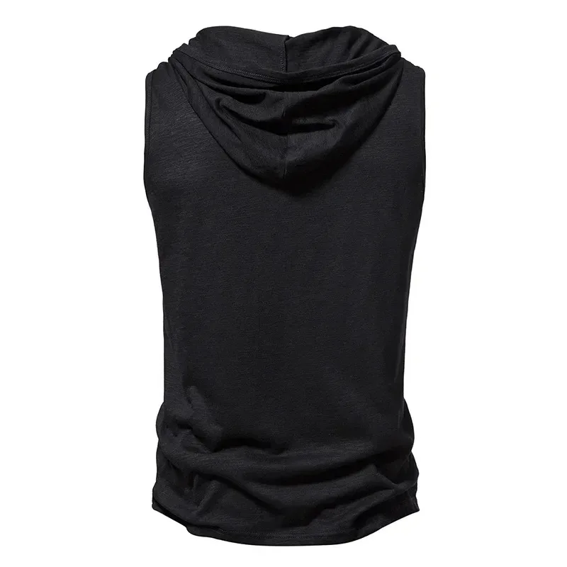 Cotton Men Gym Clothing Mens Causal Basic Hooded Tank Top Hooded Sleeveless Vest Sweatshirt Fitness Sportswear Tops Male