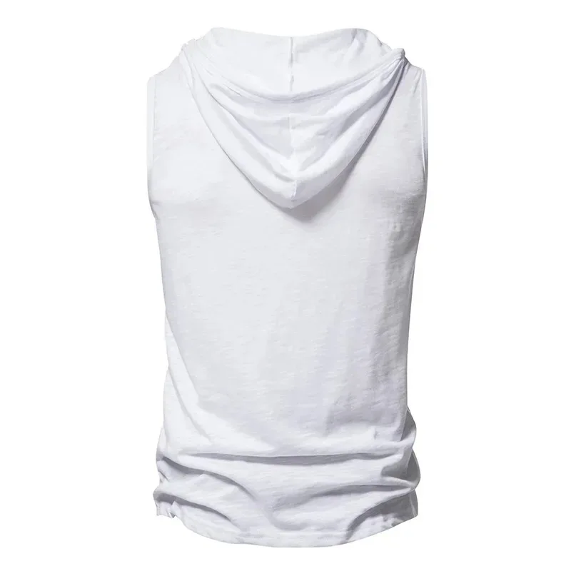 Cotton Men Gym Clothing Mens Causal Basic Hooded Tank Top Hooded Sleeveless Vest Sweatshirt Fitness Sportswear Tops Male