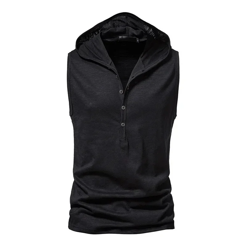 Cotton Men Gym Clothing Mens Causal Basic Hooded Tank Top Hooded Sleeveless Vest Sweatshirt Fitness Sportswear Tops Male