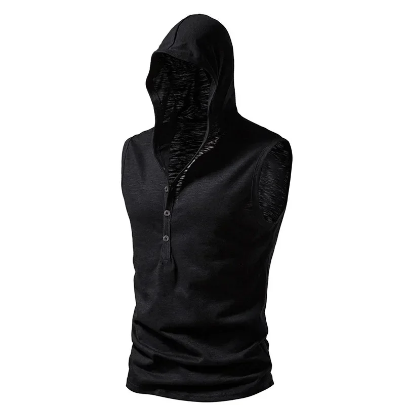 Cotton Men Gym Clothing Mens Causal Basic Hooded Tank Top Hooded Sleeveless Vest Sweatshirt Fitness Sportswear Tops Male