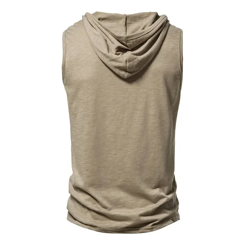 Cotton Men Gym Clothing Mens Causal Basic Hooded Tank Top Hooded Sleeveless Vest Sweatshirt Fitness Sportswear Tops Male