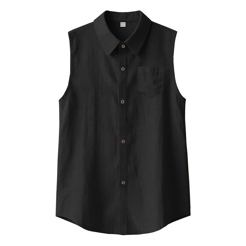 Summer casual BreathableTurn Down Collar button Sleeveless cardigan t-shirt vestMen Solid Sports Loose Beach Tops