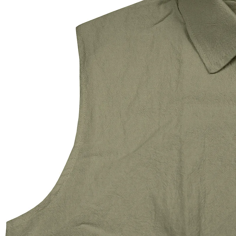 Summer casual BreathableTurn Down Collar button Sleeveless cardigan t-shirt vestMen Solid Sports Loose Beach Tops