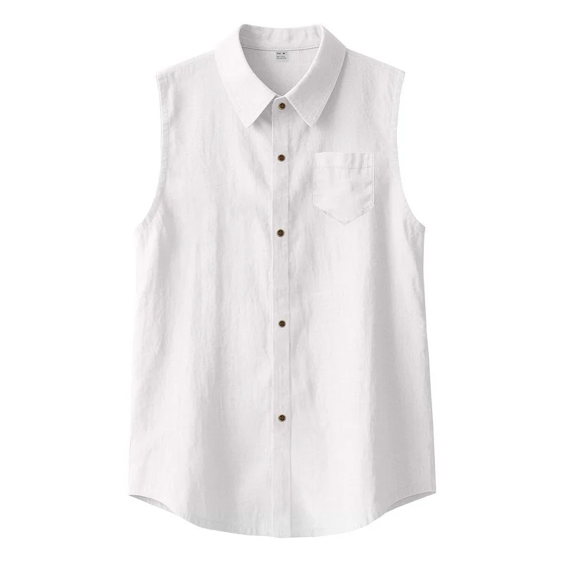 Summer casual BreathableTurn Down Collar button Sleeveless cardigan t-shirt vestMen Solid Sports Loose Beach Tops