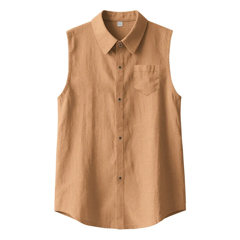 Summer casual BreathableTurn Down Collar button Sleeveless cardigan t-shirt vestMen Solid Sports Loose Beach Tops