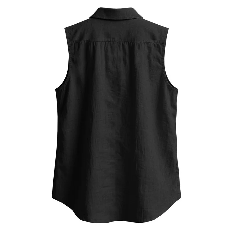 Summer casual BreathableTurn Down Collar button Sleeveless cardigan t-shirt vestMen Solid Sports Loose Beach Tops