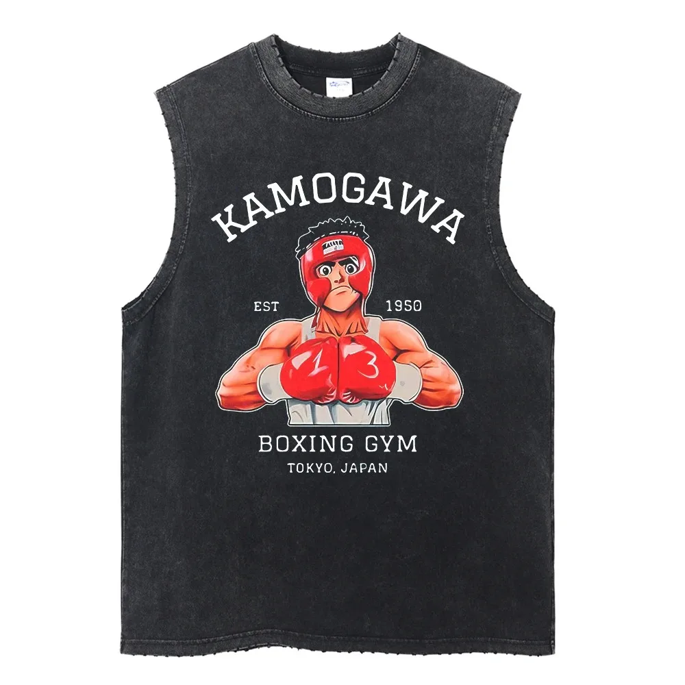 Summer Black Washed Vest Hip Hop Streetwear Tank Top Oversized Cotton T Shirt Anime Graphic Character Print Vest Tee Top