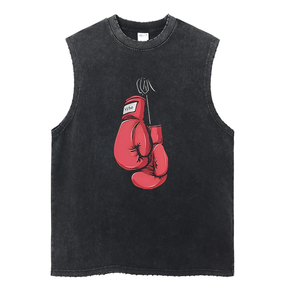 Summer Black Washed Vest Hip Hop Streetwear Tank Top Oversized Cotton T Shirt Anime Graphic Character Print Vest Tee Top