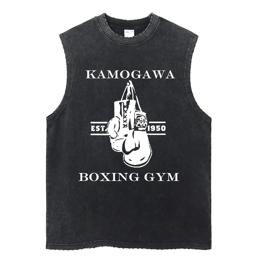 Summer Black Washed Vest Hip Hop Streetwear Tank Top Oversized Cotton T Shirt Anime Graphic Character Print Vest Tee Top