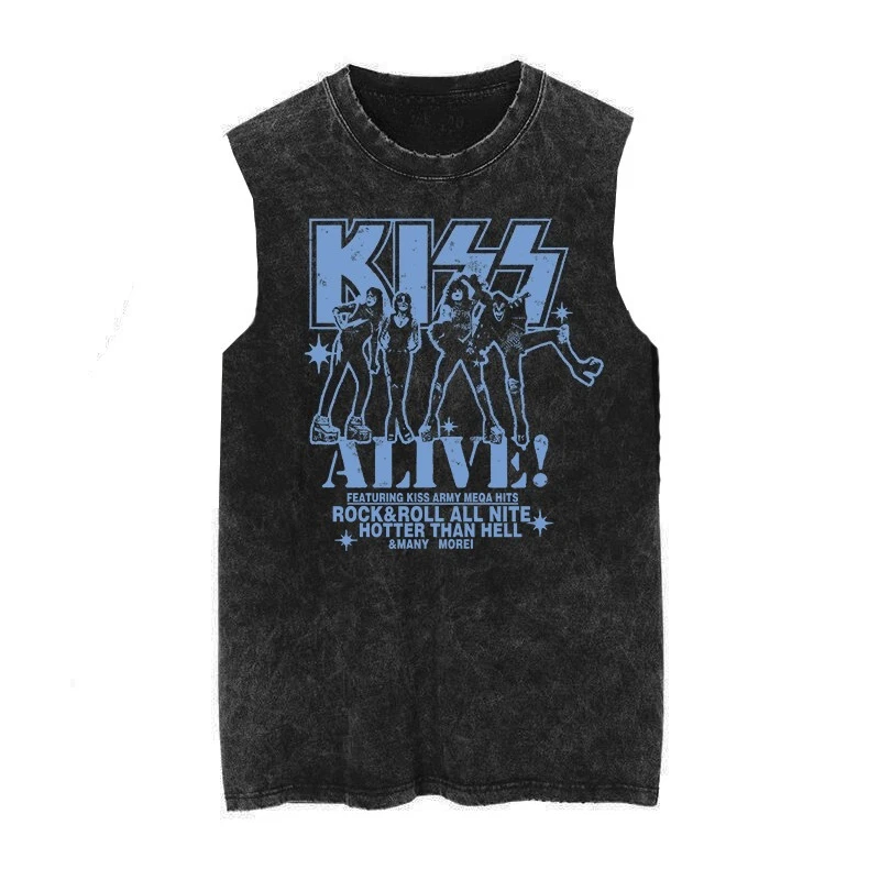Cotton Kiss 1976 vintage washed vintage batik loose men s rock sleeveless 100% pure cotton daily vest summer T-shirt top Cotton Kiss 1976 vintage washed vintage batik loose men s rock sleeveless 100% pure cotton daily vest summer T-shirt top