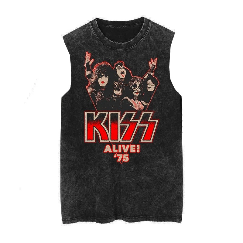 Cotton Kiss 1976 vintage washed vintage batik loose men s rock sleeveless 100% pure cotton daily vest summer T-shirt top Cotton Kiss 1976 vintage washed vintage batik loose men s rock sleeveless 100% pure cotton daily vest summer T-shirt top