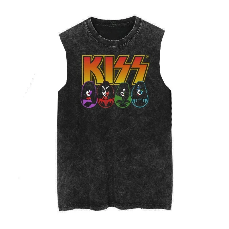 Cotton Kiss 1976 vintage washed vintage batik loose men s rock sleeveless 100% pure cotton daily vest summer T-shirt top Cotton Kiss 1976 vintage washed vintage batik loose men s rock sleeveless 100% pure cotton daily vest summer T-shirt top