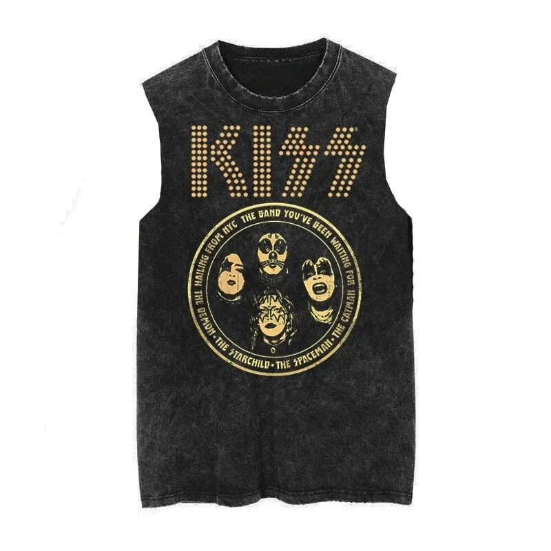 Cotton Kiss 1976 vintage washed vintage batik loose men s rock sleeveless 100% pure cotton daily vest summer T-shirt top Cotton Kiss 1976 vintage washed vintage batik loose men s rock sleeveless 100% pure cotton daily vest summer T-shirt top