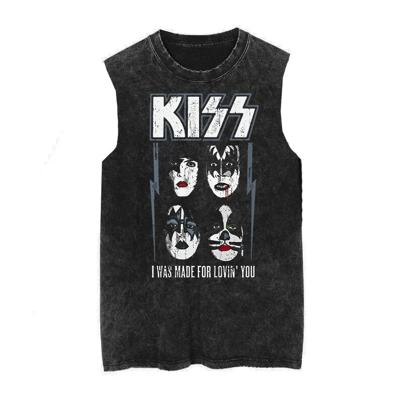 Cotton Kiss 1976 vintage washed vintage batik loose men s rock sleeveless 100% pure cotton daily vest summer T-shirt top Cotton Kiss 1976 vintage washed vintage batik loose men s rock sleeveless 100% pure cotton daily vest summer T-shirt top