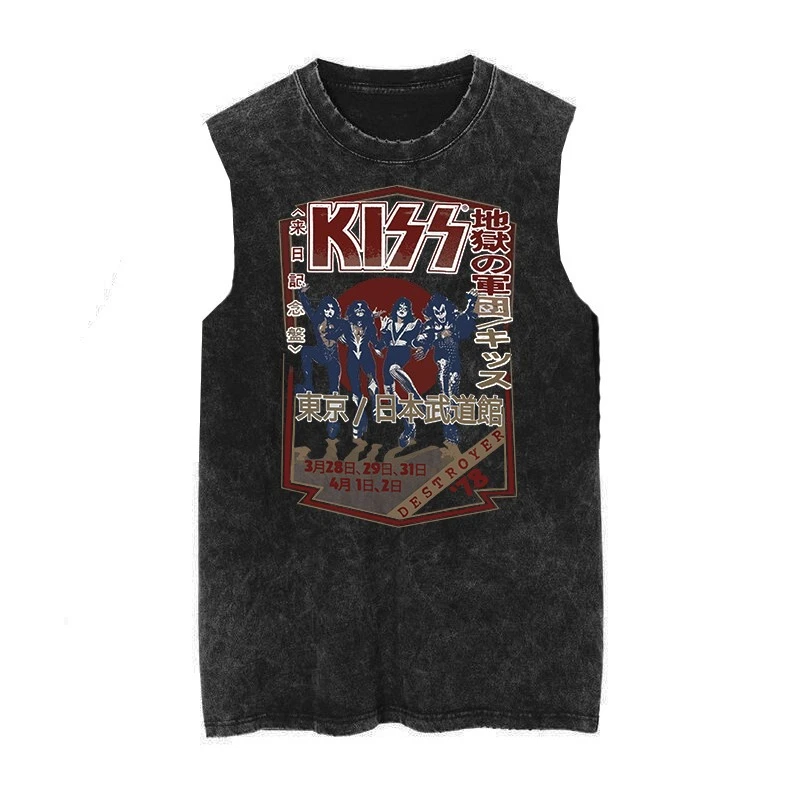 Cotton Kiss 1976 vintage washed vintage batik loose men s rock sleeveless 100% pure cotton daily vest summer T-shirt top Cotton Kiss 1976 vintage washed vintage batik loose men s rock sleeveless 100% pure cotton daily vest summer T-shirt top
