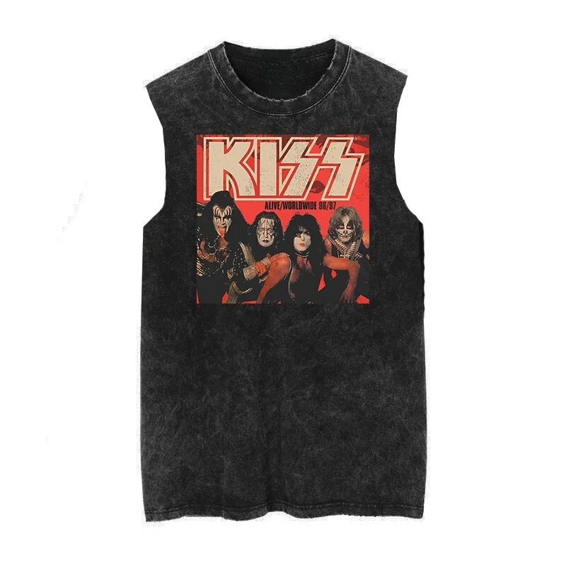 Cotton Kiss 1976 vintage washed vintage batik loose men s rock sleeveless 100% pure cotton daily vest summer T-shirt top Cotton Kiss 1976 vintage washed vintage batik loose men s rock sleeveless 100% pure cotton daily vest summer T-shirt top