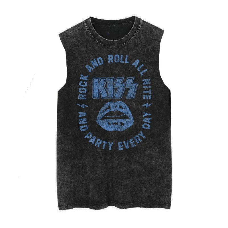 Cotton Kiss 1976 vintage washed vintage batik loose men s rock sleeveless 100% pure cotton daily vest summer T-shirt top Cotton Kiss 1976 vintage washed vintage batik loose men s rock sleeveless 100% pure cotton daily vest summer T-shirt top