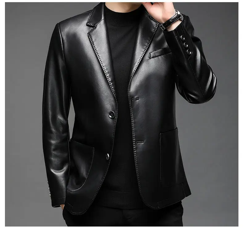 Autumn Winter Male Korean Fashion Casual PU Leather Jacket Hombre Thick Warm Add Velvet Buttos Coat Men All-match Outwear Top