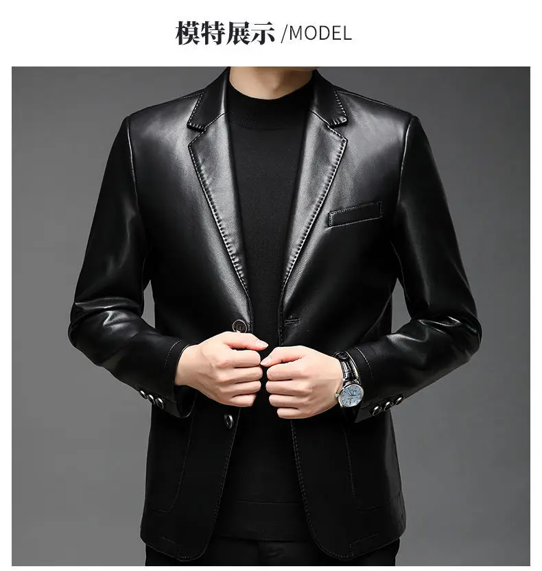 Autumn Winter Male Korean Fashion Casual PU Leather Jacket Hombre Thick Warm Add Velvet Buttos Coat Men All-match Outwear Top