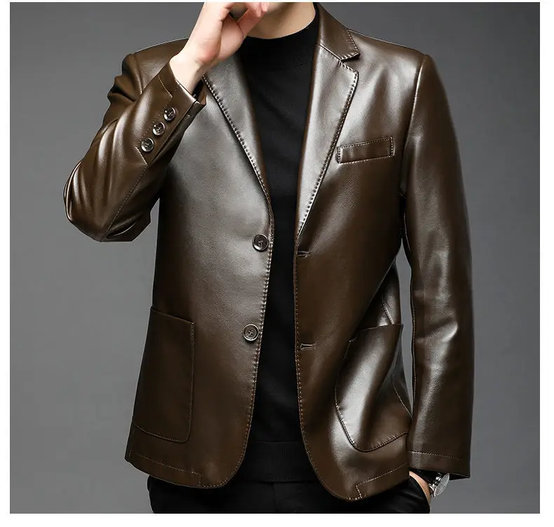 Autumn Winter Male Korean Fashion Casual PU Leather Jacket Hombre Thick Warm Add Velvet Buttos Coat Men All-match Outwear Top