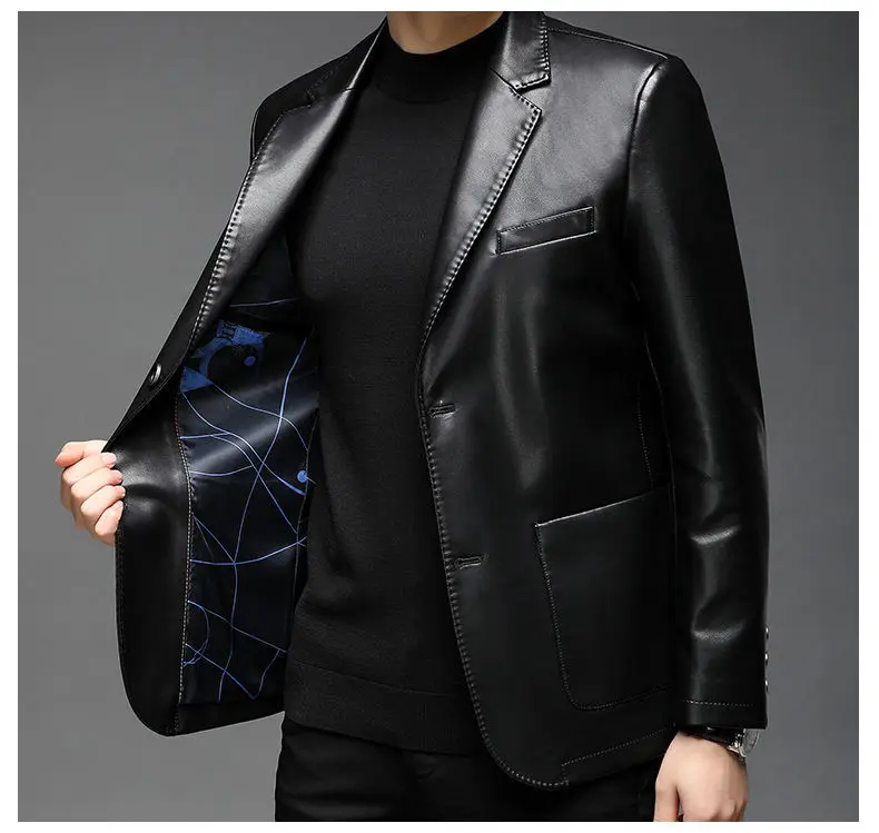 Autumn Winter Male Korean Fashion Casual PU Leather Jacket Hombre Thick Warm Add Velvet Buttos Coat Men All-match Outwear Top