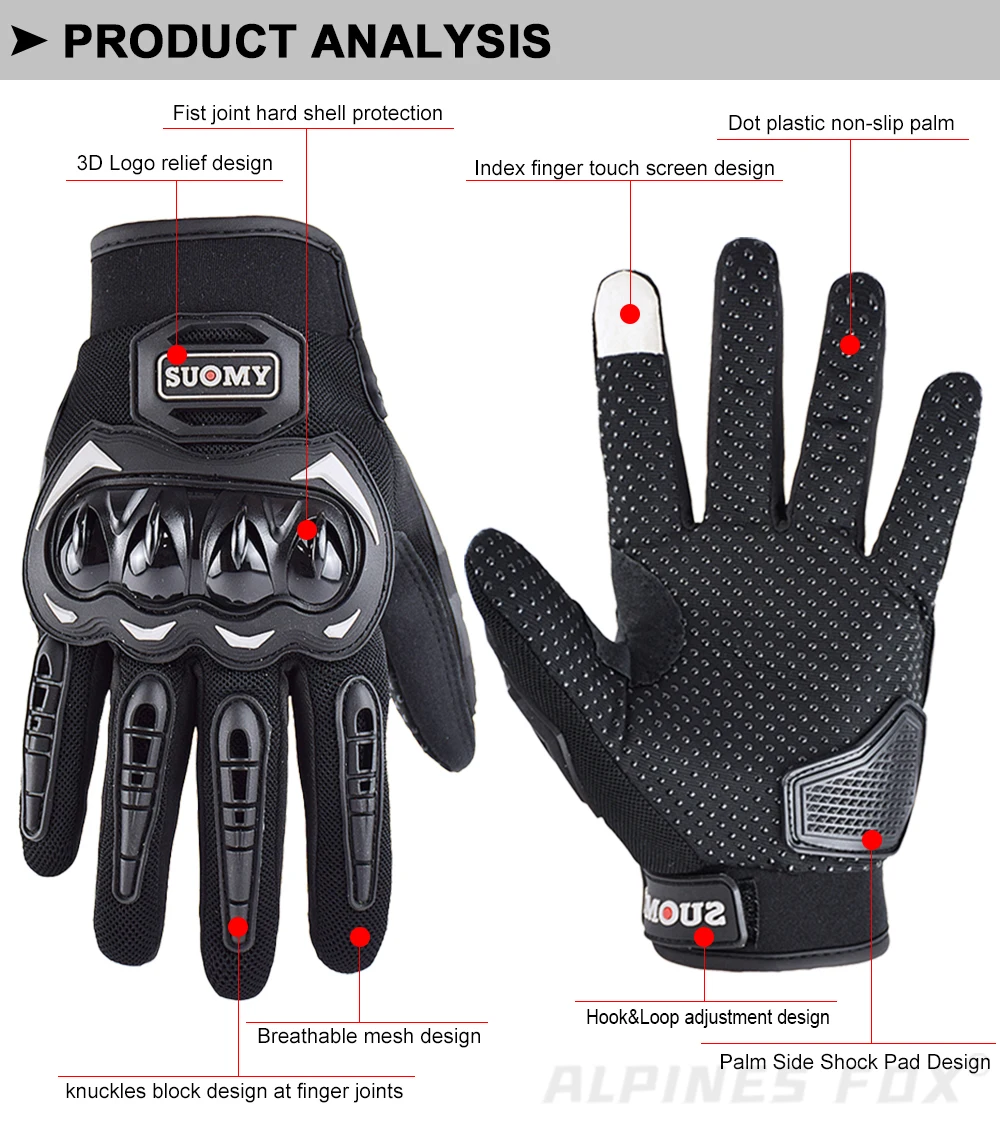 Suomy Motorcycle Gloves Summer Mesh Breathable Moto Gloves Men Women Touch Screen Motocross Gloves Touch Screen Cycling Gloves