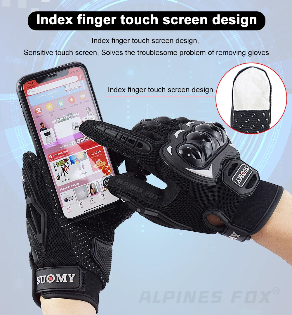 Suomy Motorcycle Gloves Summer Mesh Breathable Moto Gloves Men Women Touch Screen Motocross Gloves Touch Screen Cycling Gloves