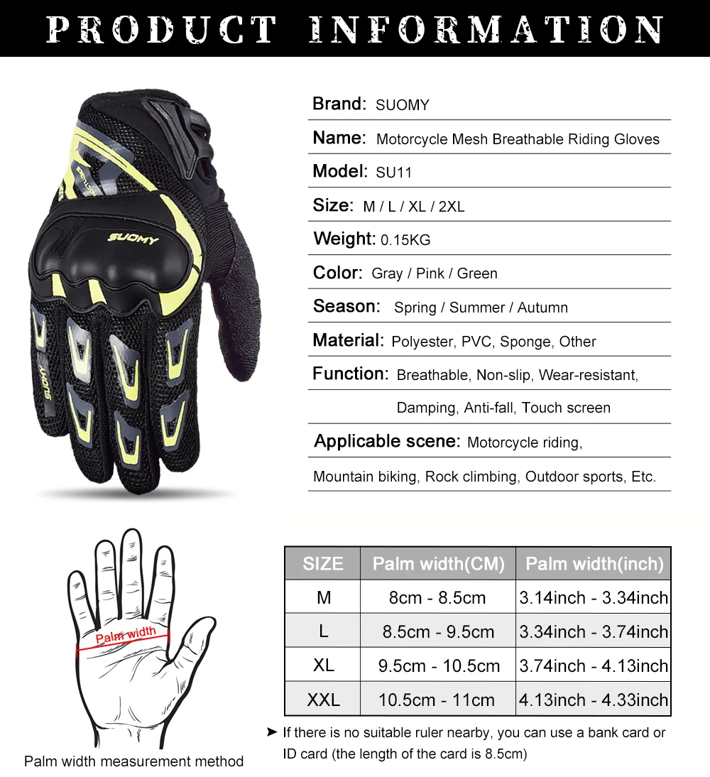 Suomy Motorcycle Gloves Summer Mesh Breathable Moto Gloves Men Women Touch Screen Motocross Gloves Touch Screen Cycling Gloves