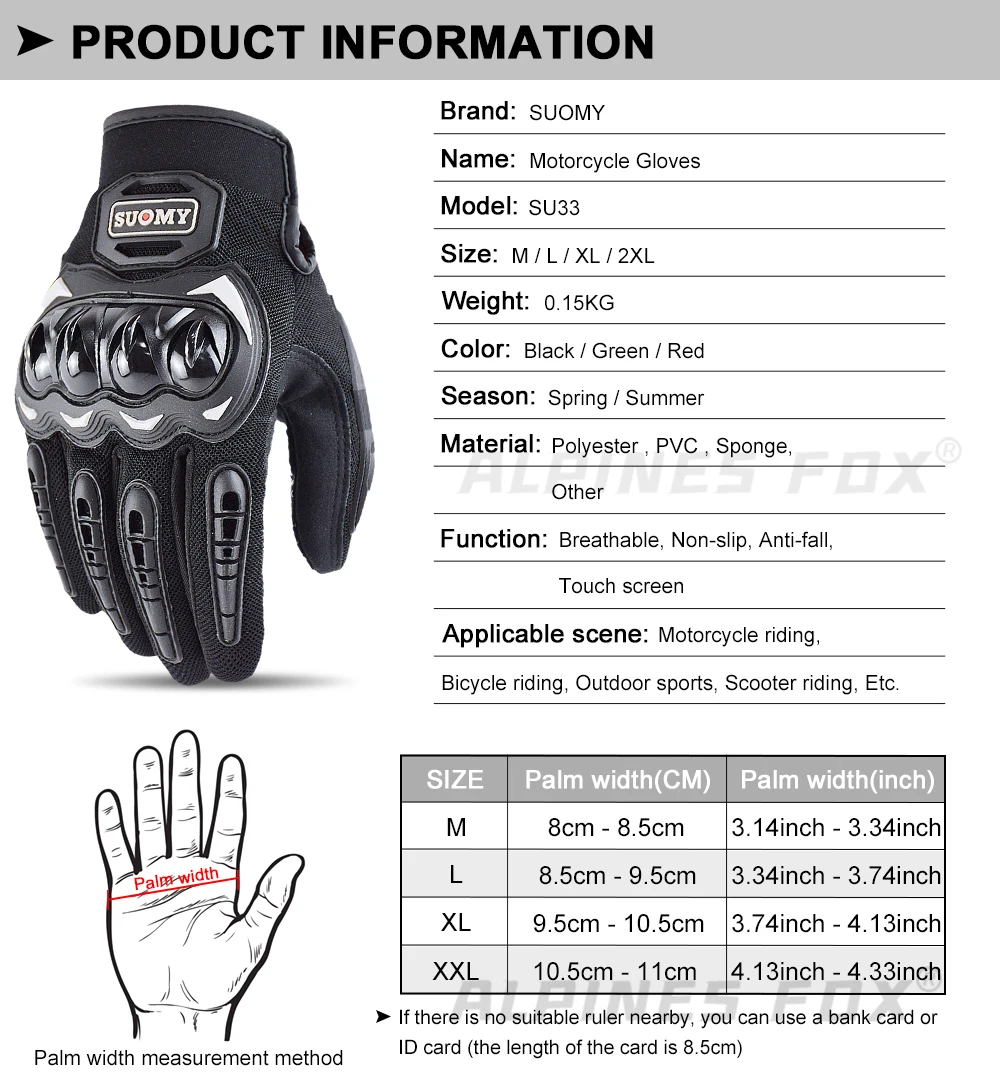 Suomy Motorcycle Gloves Summer Mesh Breathable Moto Gloves Men Women Touch Screen Motocross Gloves Touch Screen Cycling Gloves