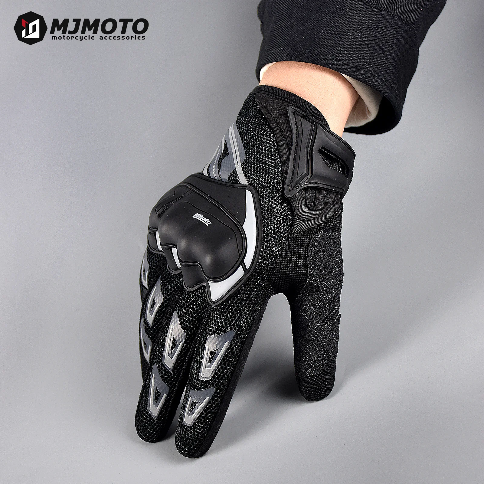 MJMOTO Gray Reflective Summer Gloves for Motorcyclist Breathable Touchscreen Protective Motorbike Gloves Motorcycle accessories