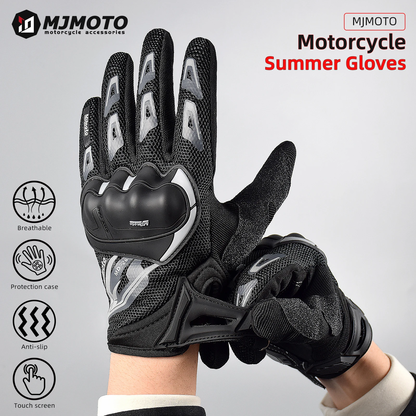 MJMOTO Gray Reflective Summer Gloves for Motorcyclist Breathable Touchscreen Protective Motorbike Gloves Motorcycle accessories