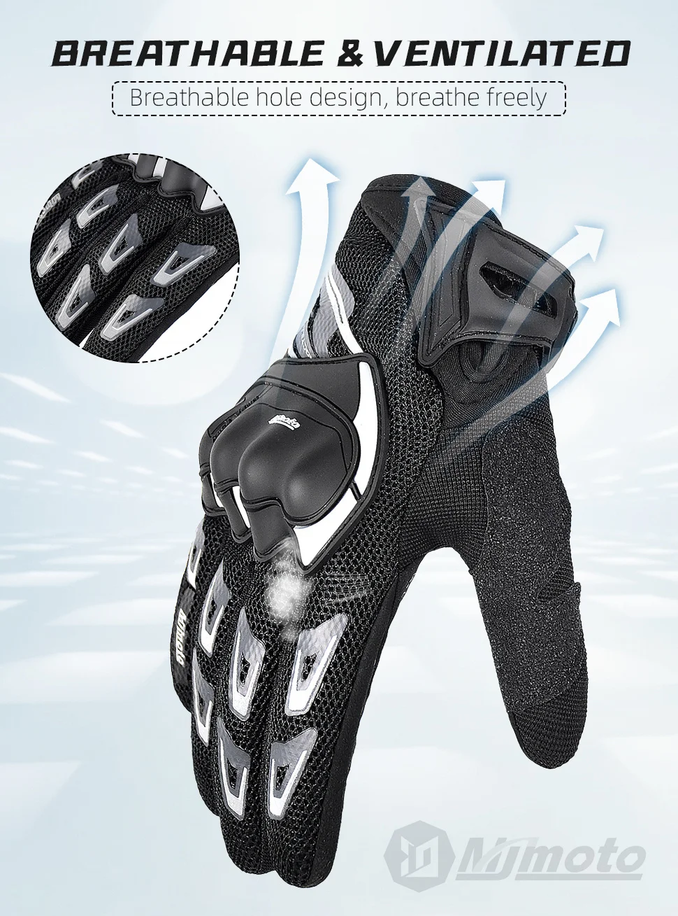 MJMOTO Gray Reflective Summer Gloves for Motorcyclist Breathable Touchscreen Protective Motorbike Gloves Motorcycle accessories