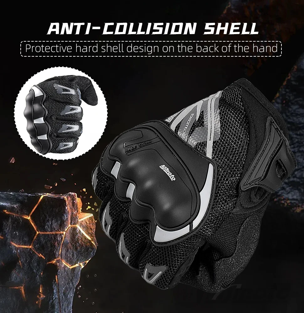 MJMOTO Gray Reflective Summer Gloves for Motorcyclist Breathable Touchscreen Protective Motorbike Gloves Motorcycle accessories