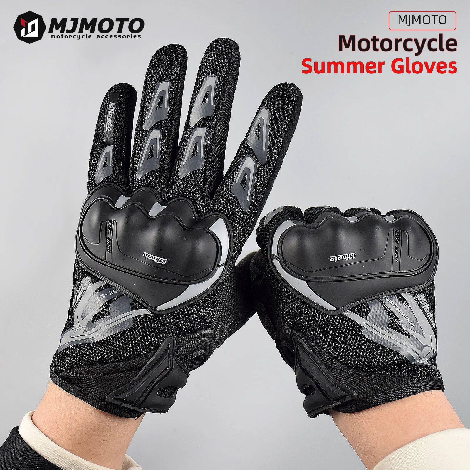 MJMOTO Gray Reflective Summer Gloves for Motorcyclist Breathable Touchscreen Protective Motorbike Gloves Motorcycle accessories