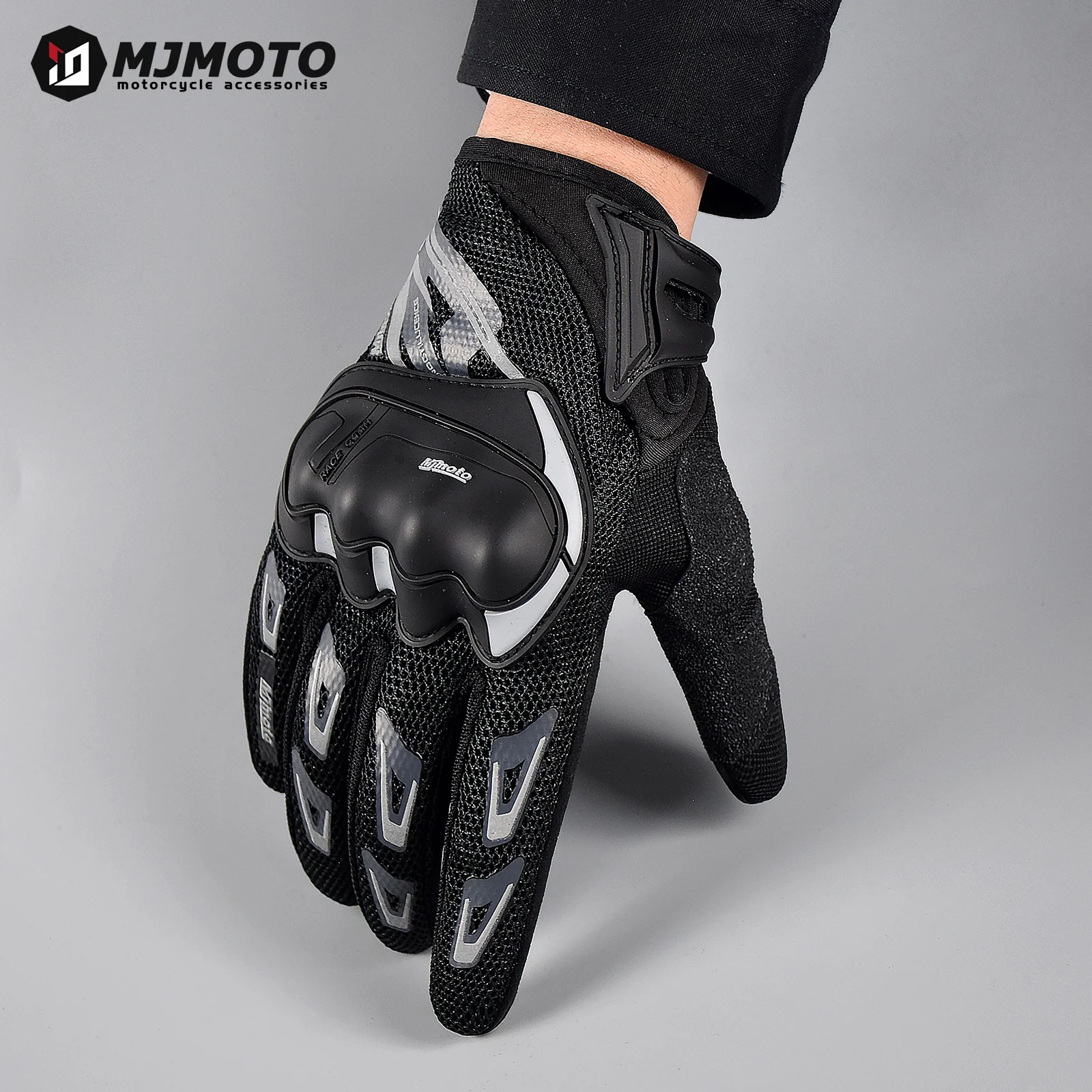 MJMOTO Gray Reflective Summer Gloves for Motorcyclist Breathable Touchscreen Protective Motorbike Gloves Motorcycle accessories
