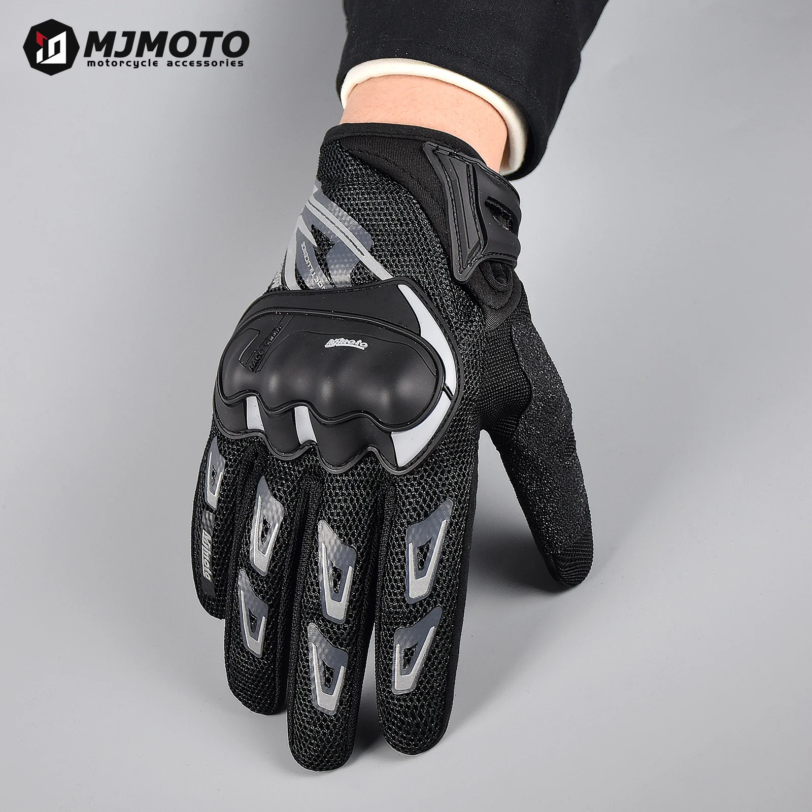 MJMOTO Gray Reflective Summer Gloves for Motorcyclist Breathable Touchscreen Protective Motorbike Gloves Motorcycle accessories