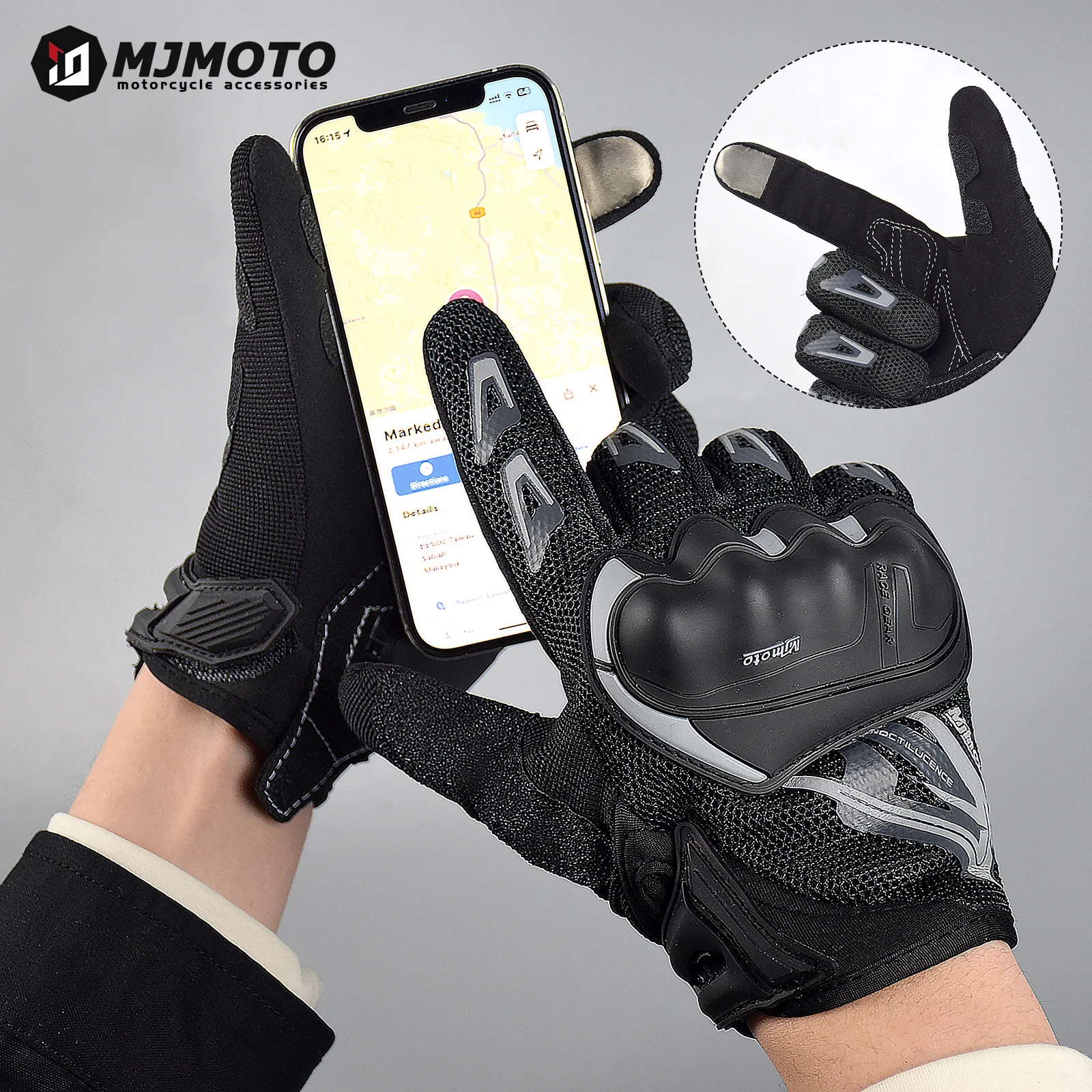 MJMOTO Gray Reflective Summer Gloves for Motorcyclist Breathable Touchscreen Protective Motorbike Gloves Motorcycle accessories