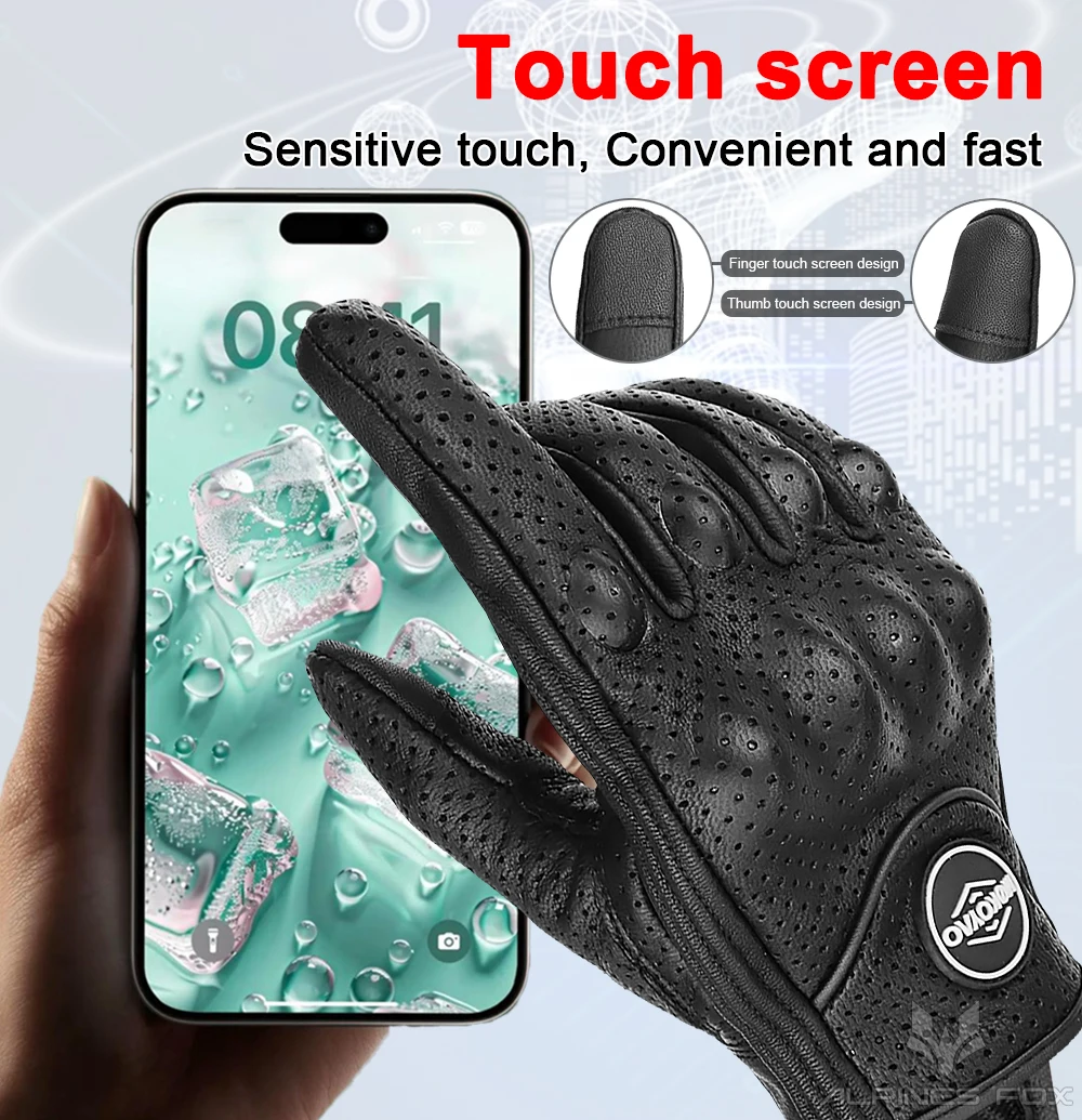 Leather Motorcycle Gloves Men Women Breathable Perforated Motorbike Urban Riding Gloves Retro Touchscreen Motocross Racing Glove