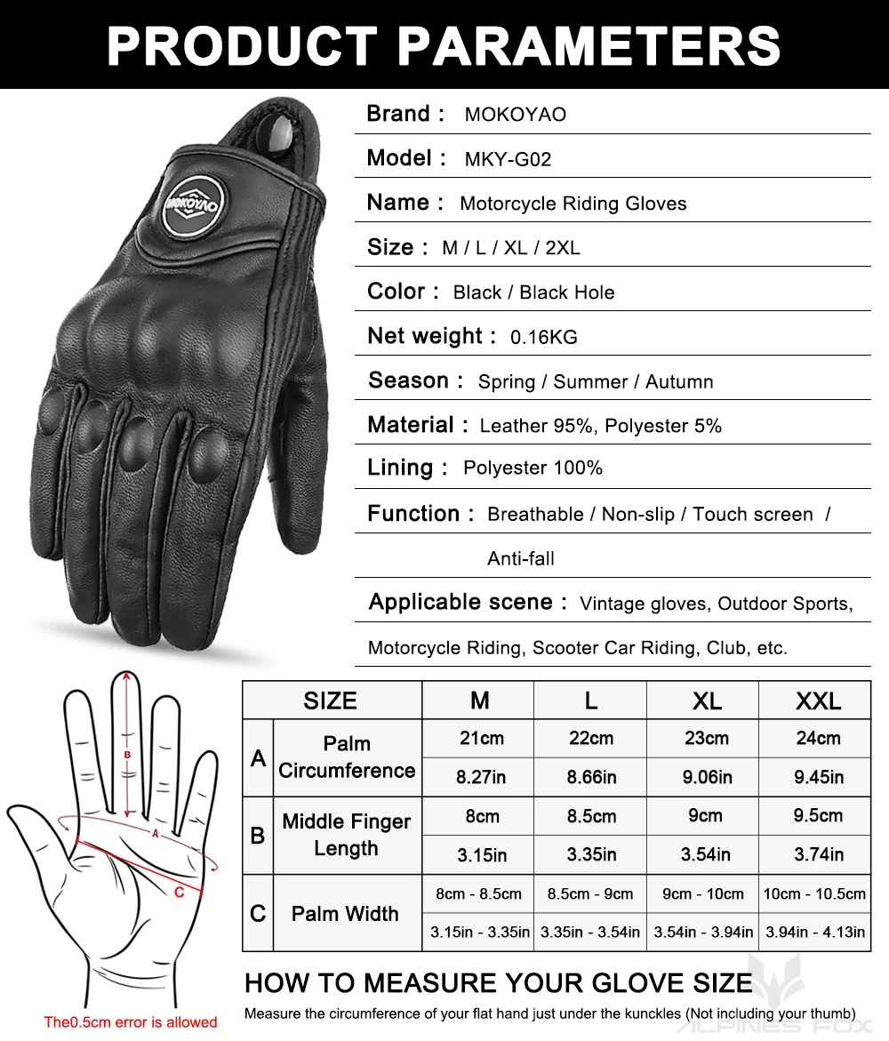 Leather Motorcycle Gloves Men Women Breathable Perforated Motorbike Urban Riding Gloves Retro Touchscreen Motocross Racing Glove