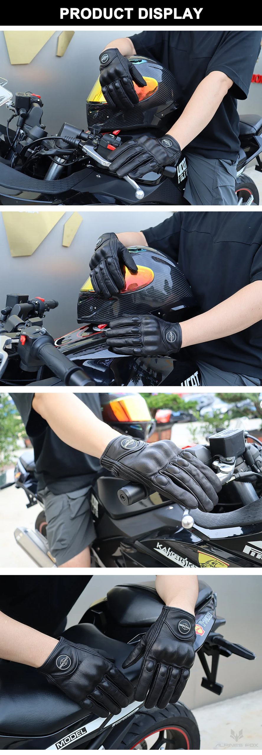 Leather Motorcycle Gloves Men Women Breathable Perforated Motorbike Urban Riding Gloves Retro Touchscreen Motocross Racing Glove