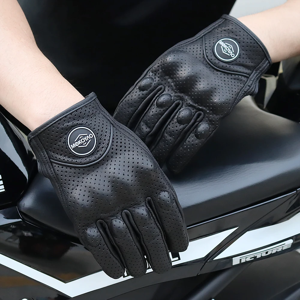 Leather Motorcycle Gloves Men Women Breathable Perforated Motorbike Urban Riding Gloves Retro Touchscreen Motocross Racing Glove